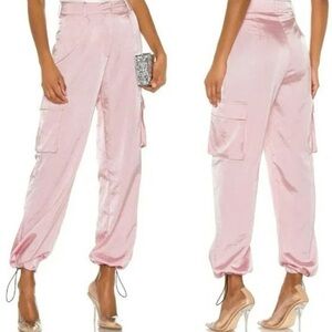 Superdown Pink Satin Cargo Joggers